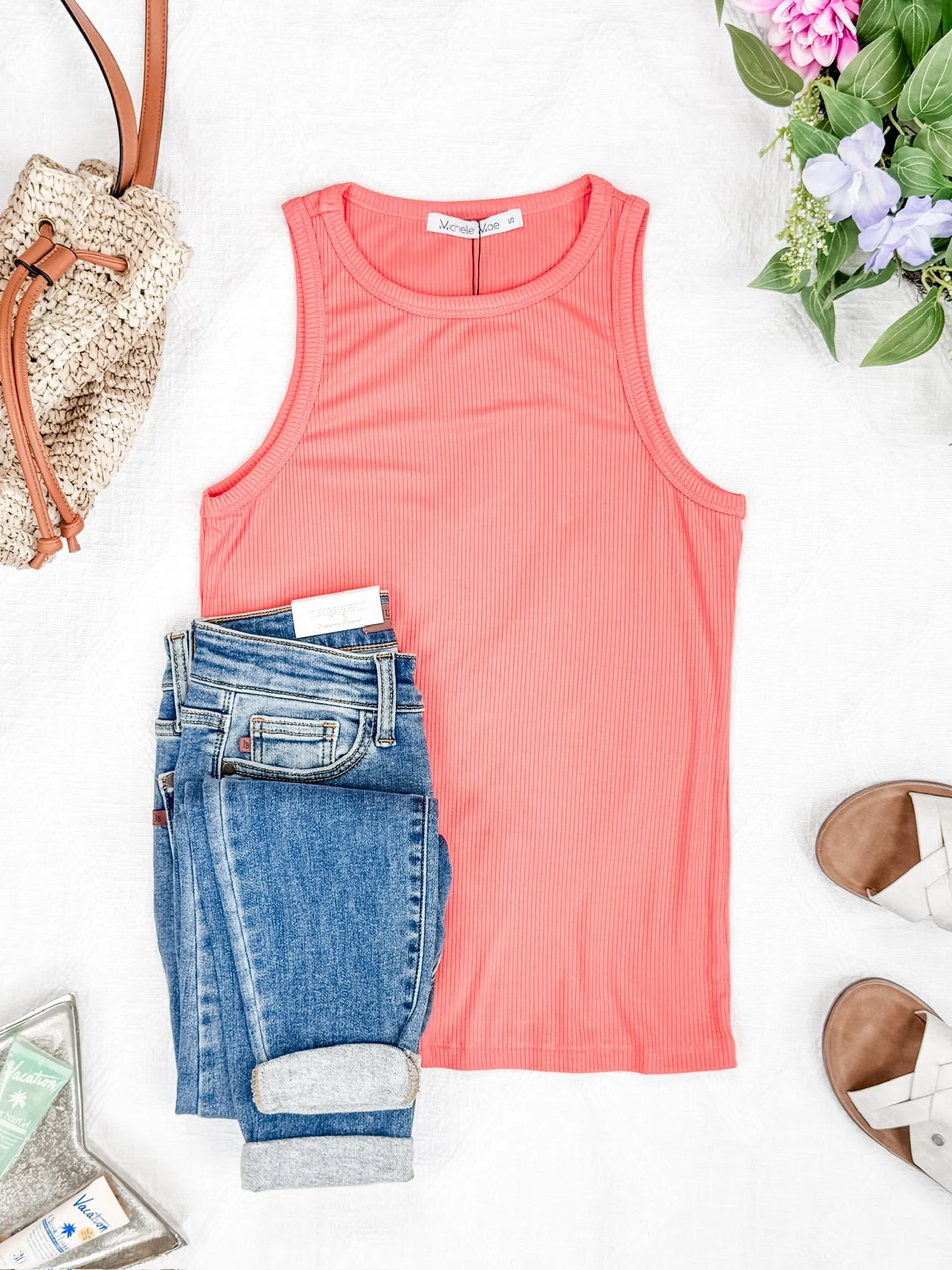 05.20 EN ROUTE Tara Ribbed Tank - Coral