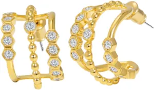1 Pair Gold Plated Rhinestone Hoop Earrings Diamond Look Earrings for Women Fashionable for Women