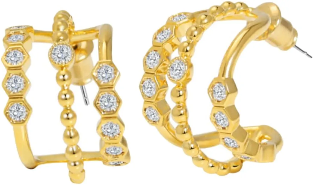 1 Pair Gold Plated Rhinestone Hoop Earrings Diamond Look Earrings for Women Fashionable for Women