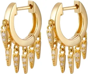 14K Yellow Gold Spike Earrings For Women And Men, 925 Sterling Silver Goth Spiked Rivet Pendientes Hoop Earrings, Earring Gothic Pierced, Goth Earrings For Women, Edgy Earrings
