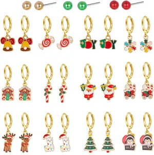 15 Pairs Hypoallergenic Christmas Earrings for Girls Dangle Drop Hoop Earrings Set Christmas Earrings for Women Teen Girls Holiday Earrings Bulk Christmas Jewelry