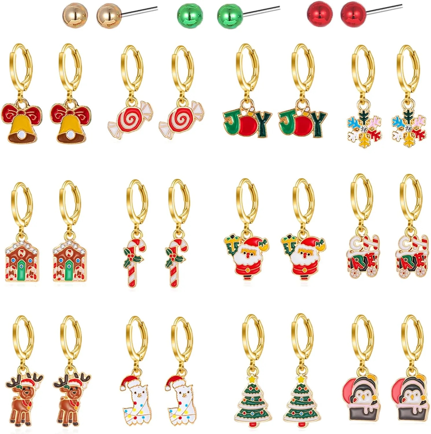15 Pairs Hypoallergenic Christmas Earrings for Girls Dangle Drop Hoop Earrings Set Christmas Earrings for Women Teen Girls Holiday Earrings Bulk Christmas Jewelry