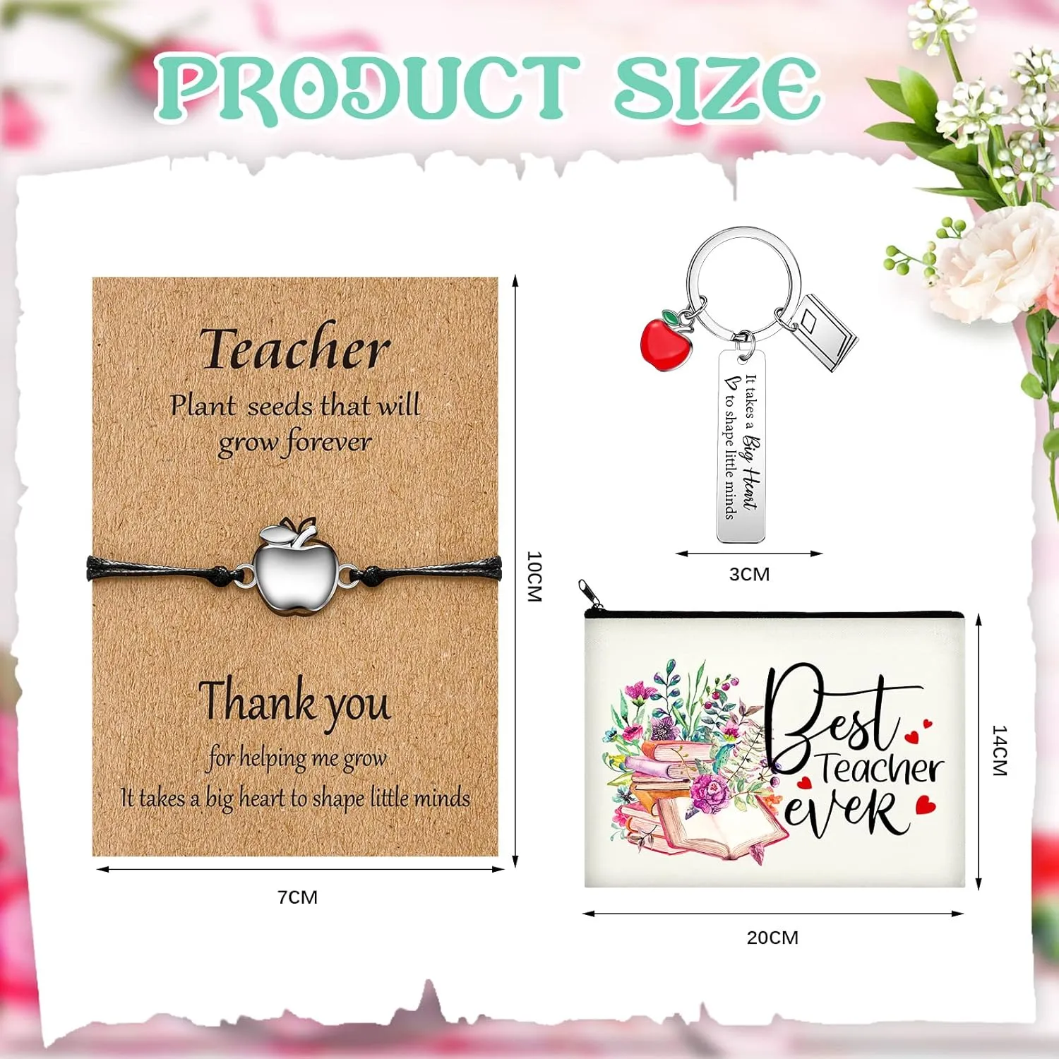 18 Pcs Teacher Appreciation Gifts Set Makeup Pouch Bag Makeup Cosmetic Bags Pencil Bag Teacher Blessing Bracelets Teacher Keychain for Teacher Women Festival Graduation Gifts (Rectangle Keychain)