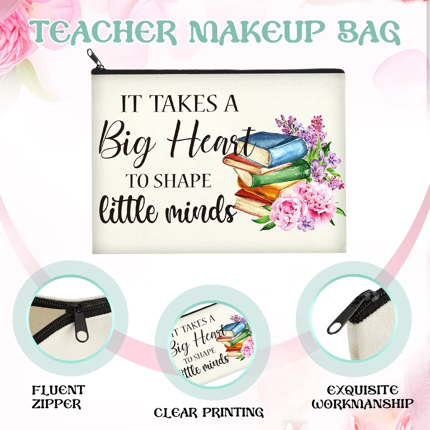 18 Pcs Teacher Appreciation Gifts Set Makeup Pouch Bag Makeup Cosmetic Bags Pencil Bag Teacher Blessing Bracelets Teacher Keychain for Teacher Women Festival Graduation Gifts (Rectangle Keychain)