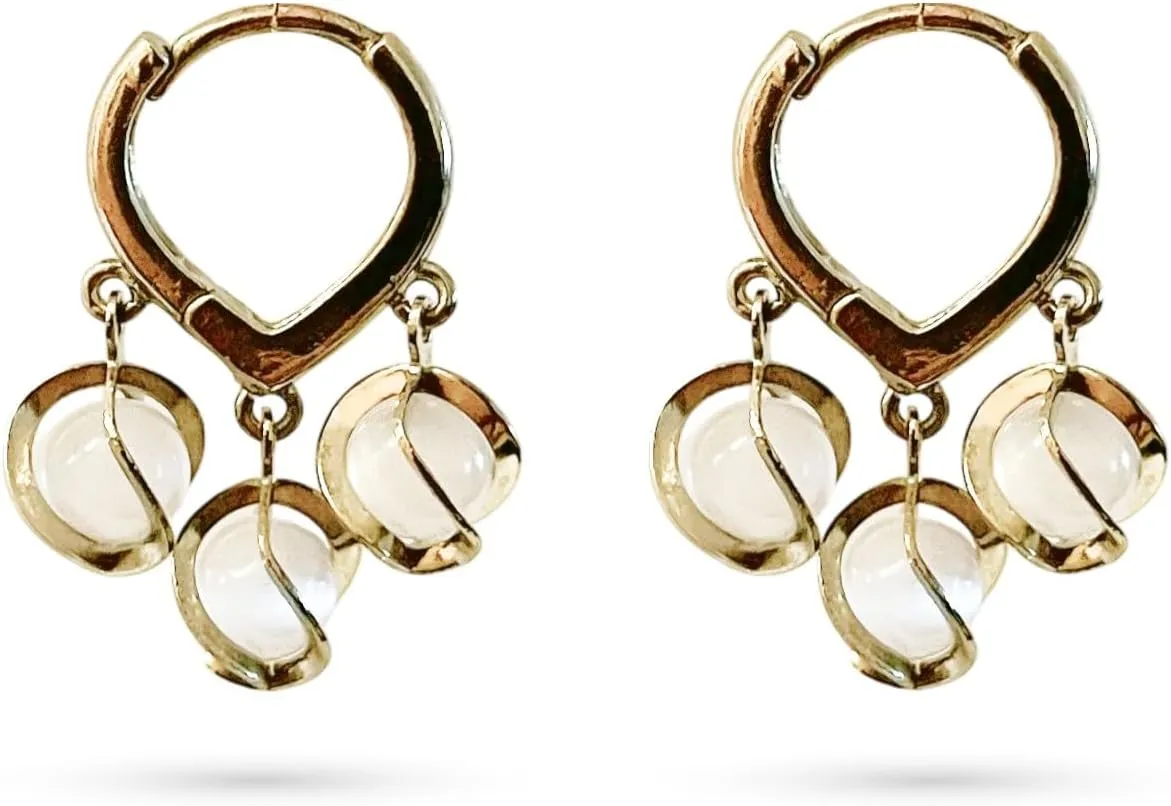 18K Gold Plated Huggie Hoop Earrings, Moonstone Drop Earrings