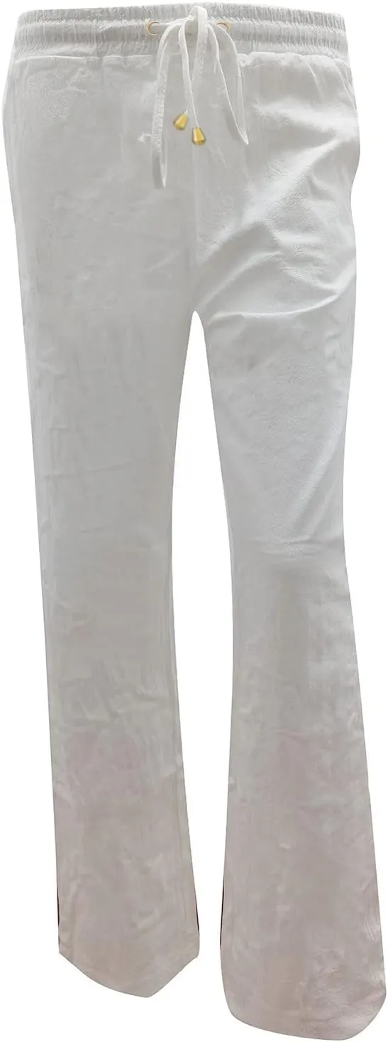 2024 Summer Fashion Trendy Women Pants High Waist Dressy Elastic Linen Drawstring Straight Trousers with Pockets