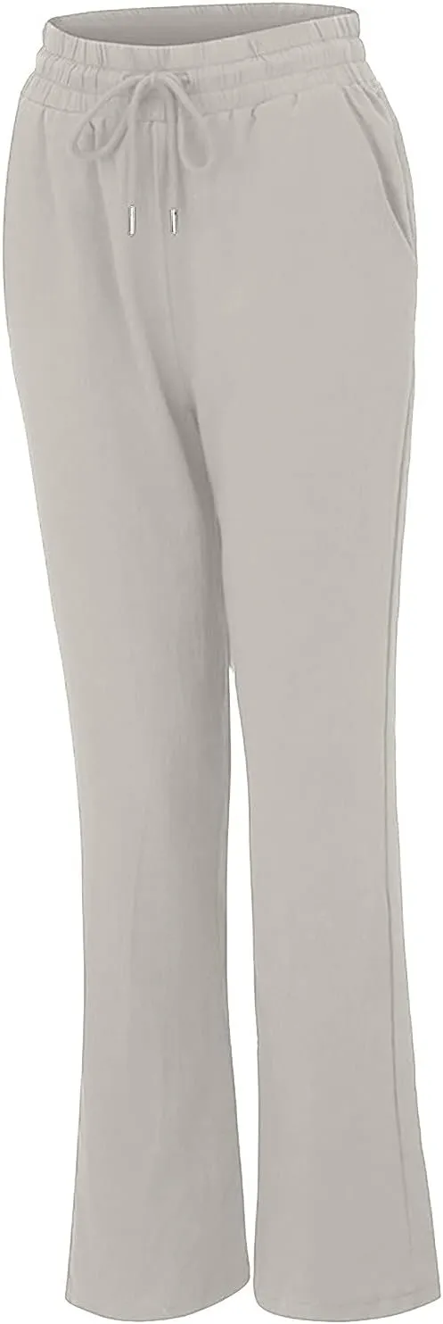 2024 White Linen Pants Women Lightweight Elastic Waist Drawstring Lounge Trousers Fall Summer Pants with Side Pockets
