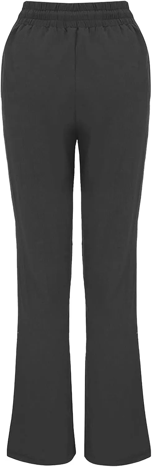 2024 White Linen Pants Women Lightweight Elastic Waist Drawstring Lounge Trousers Fall Summer Pants with Side Pockets