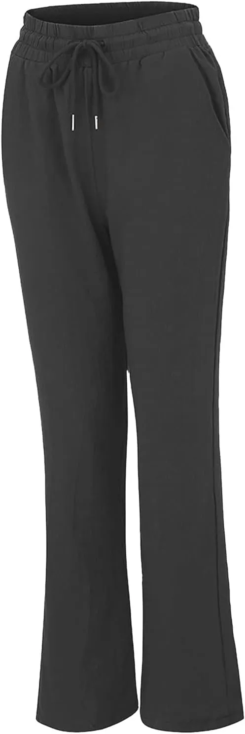 2024 White Linen Pants Women Lightweight Elastic Waist Drawstring Lounge Trousers Fall Summer Pants with Side Pockets