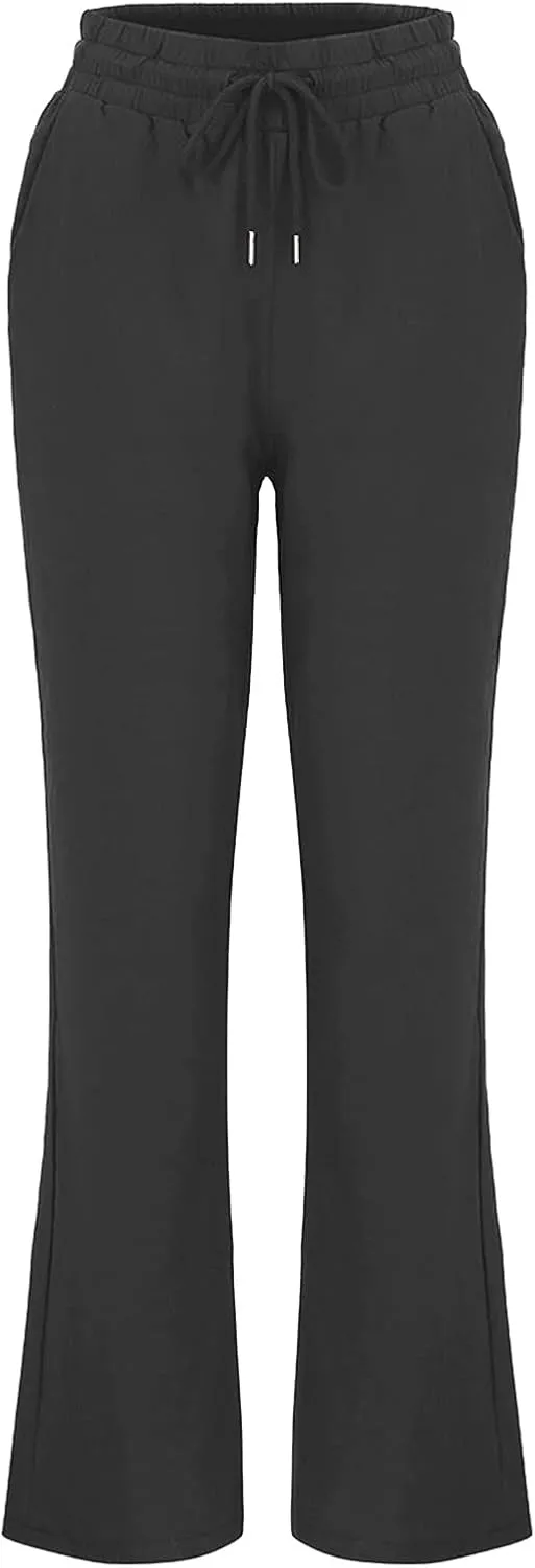 2024 White Linen Pants Women Lightweight Elastic Waist Drawstring Lounge Trousers Fall Summer Pants with Side Pockets