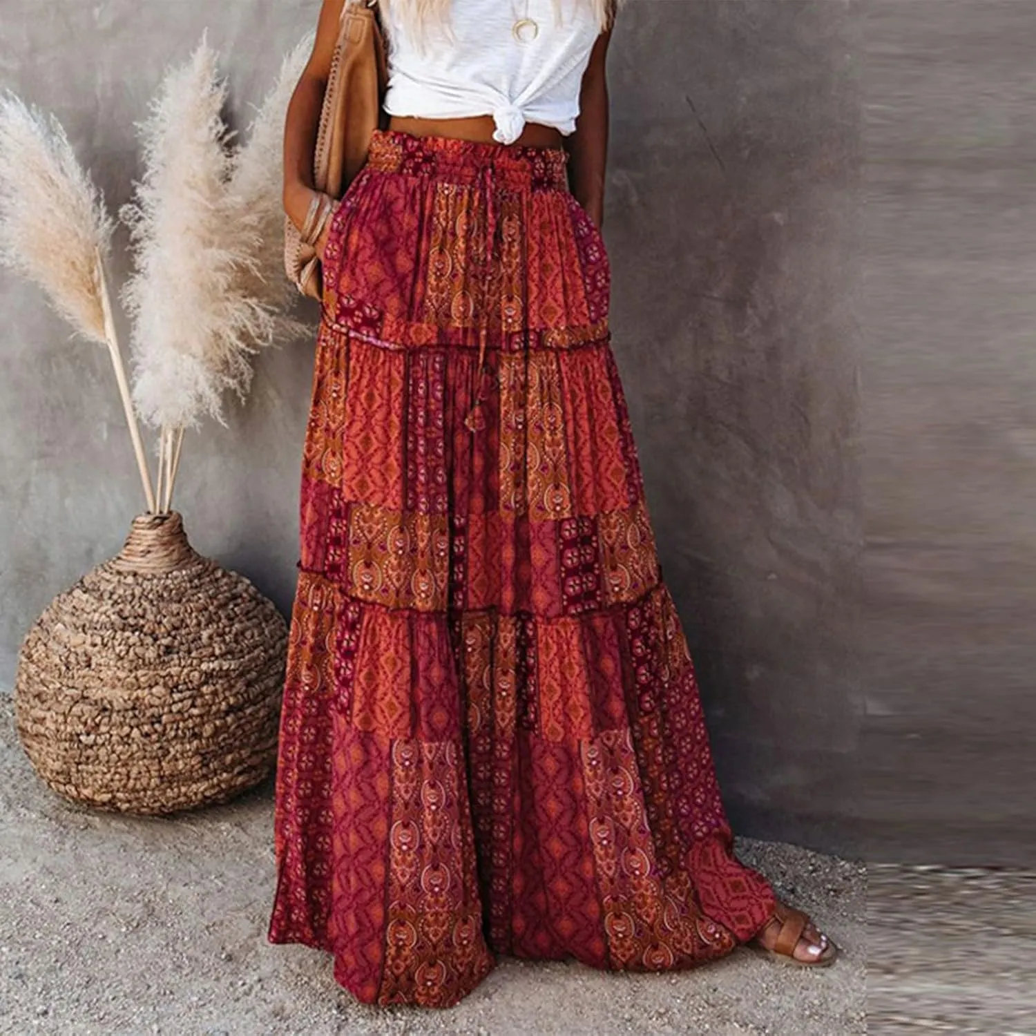 2025 High Waisted Women's Maxi Skirts, Boho Flowy Elegantes Vacation Trendy Long Skirt