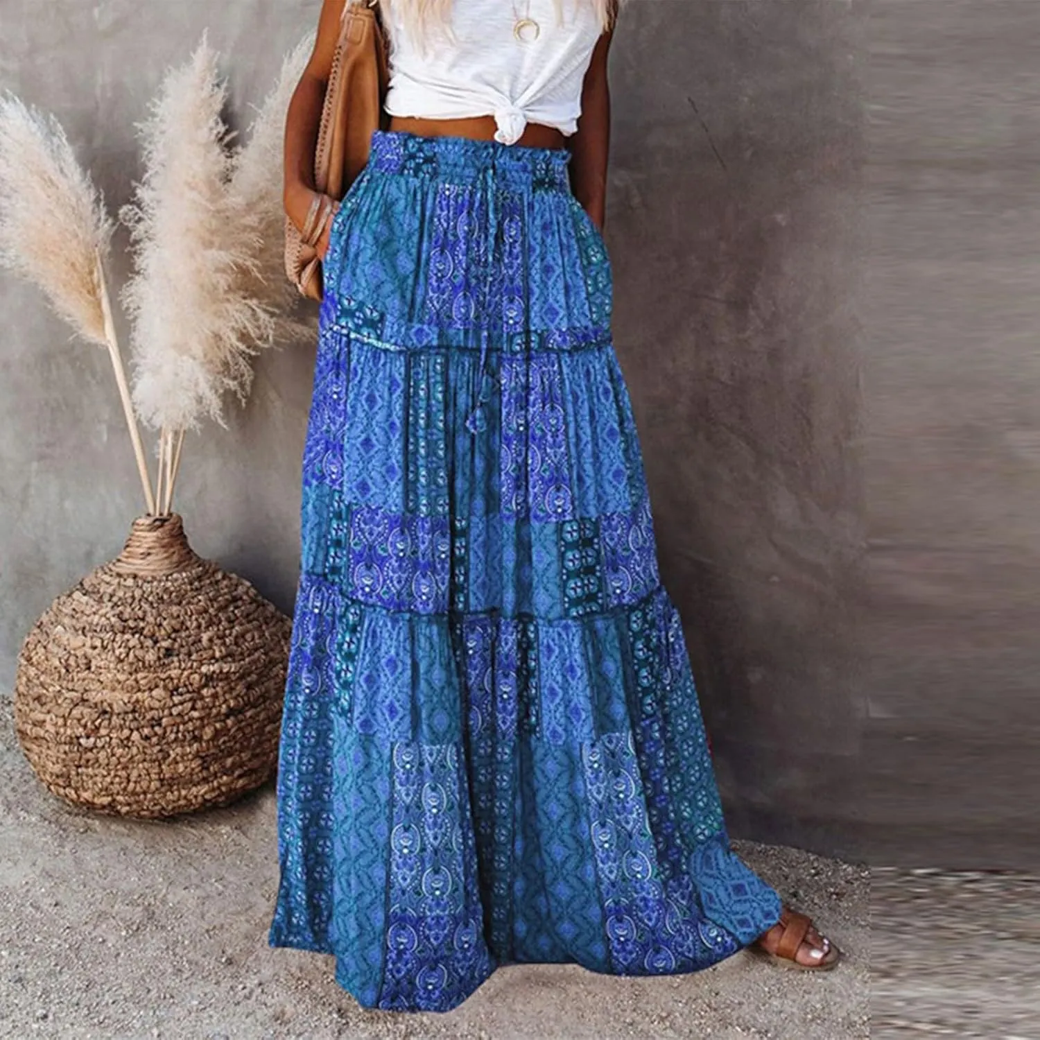 2025 High Waisted Women's Maxi Skirts, Boho Flowy Elegantes Vacation Trendy Long Skirt