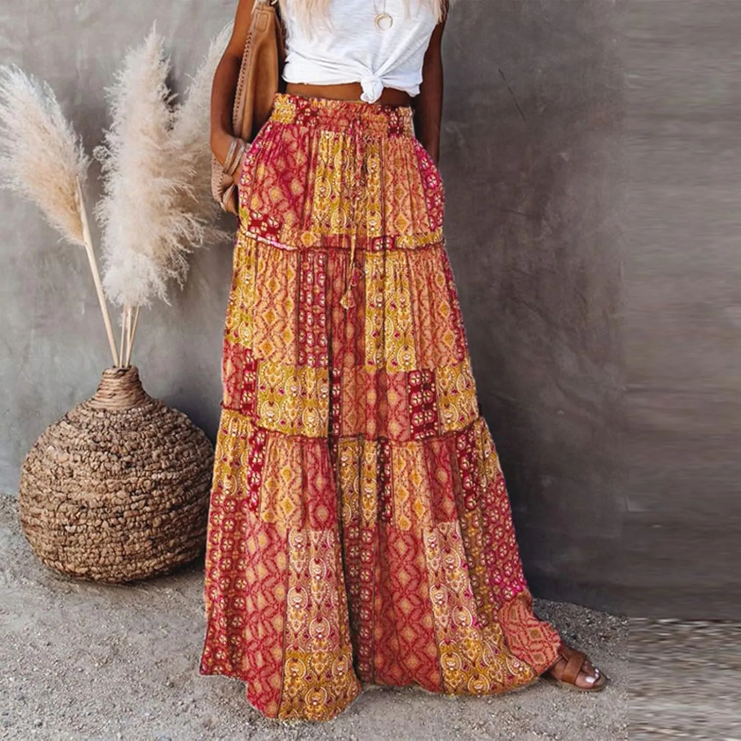 2025 High Waisted Women's Maxi Skirts, Boho Flowy Elegantes Vacation Trendy Long Skirt