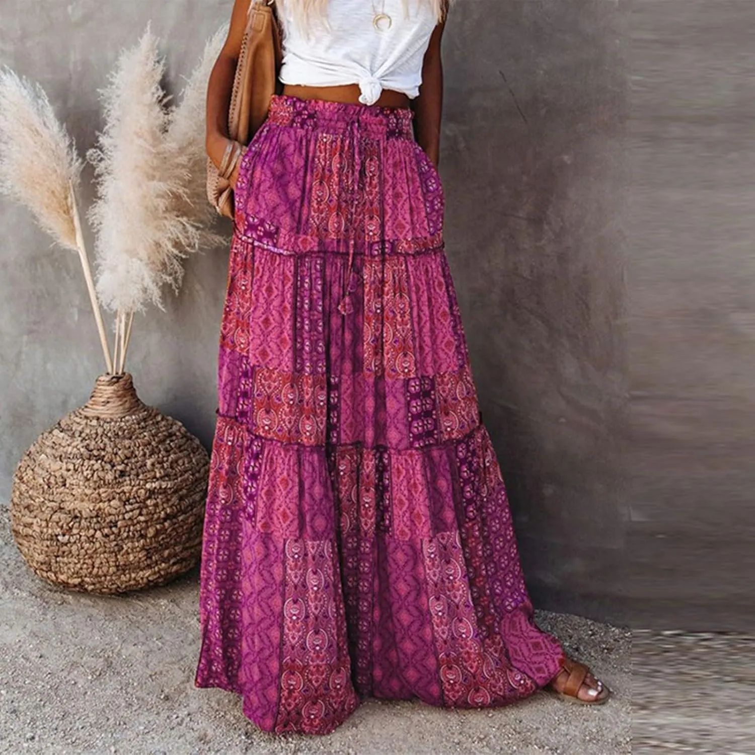 2025 High Waisted Women's Maxi Skirts, Boho Flowy Elegantes Vacation Trendy Long Skirt