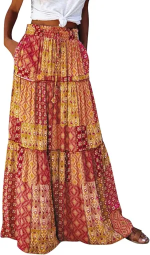 2025 High Waisted Women's Maxi Skirts, Boho Flowy Elegantes Vacation Trendy Long Skirt