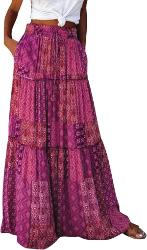 2025 High Waisted Women's Maxi Skirts, Boho Flowy Elegantes Vacation Trendy Long Skirt