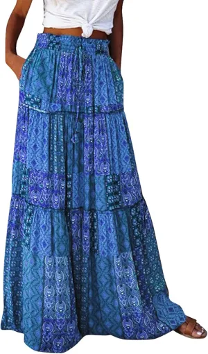 2025 High Waisted Women's Maxi Skirts, Boho Flowy Elegantes Vacation Trendy Long Skirt