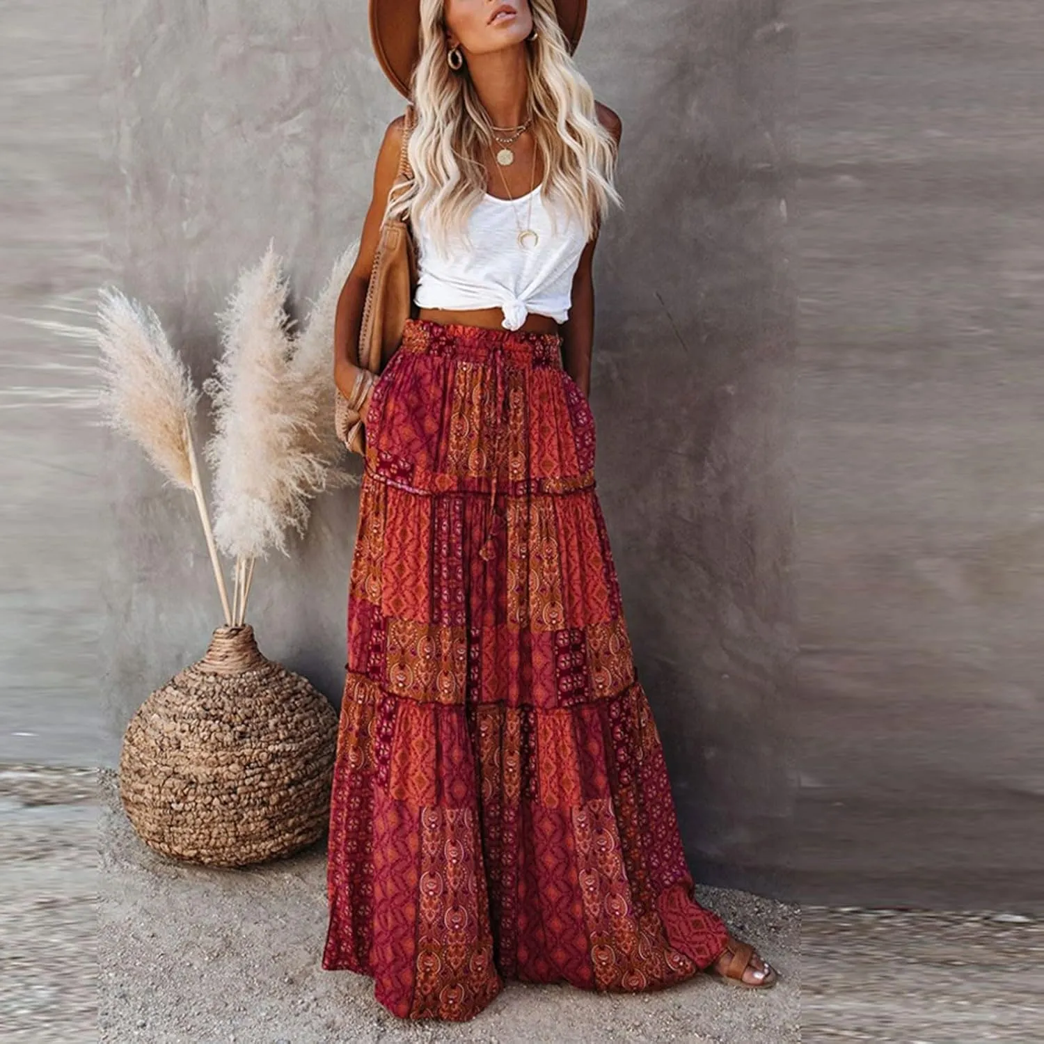 2025 High Waisted Women's Maxi Skirts, Boho Flowy Elegantes Vacation Trendy Long Skirt