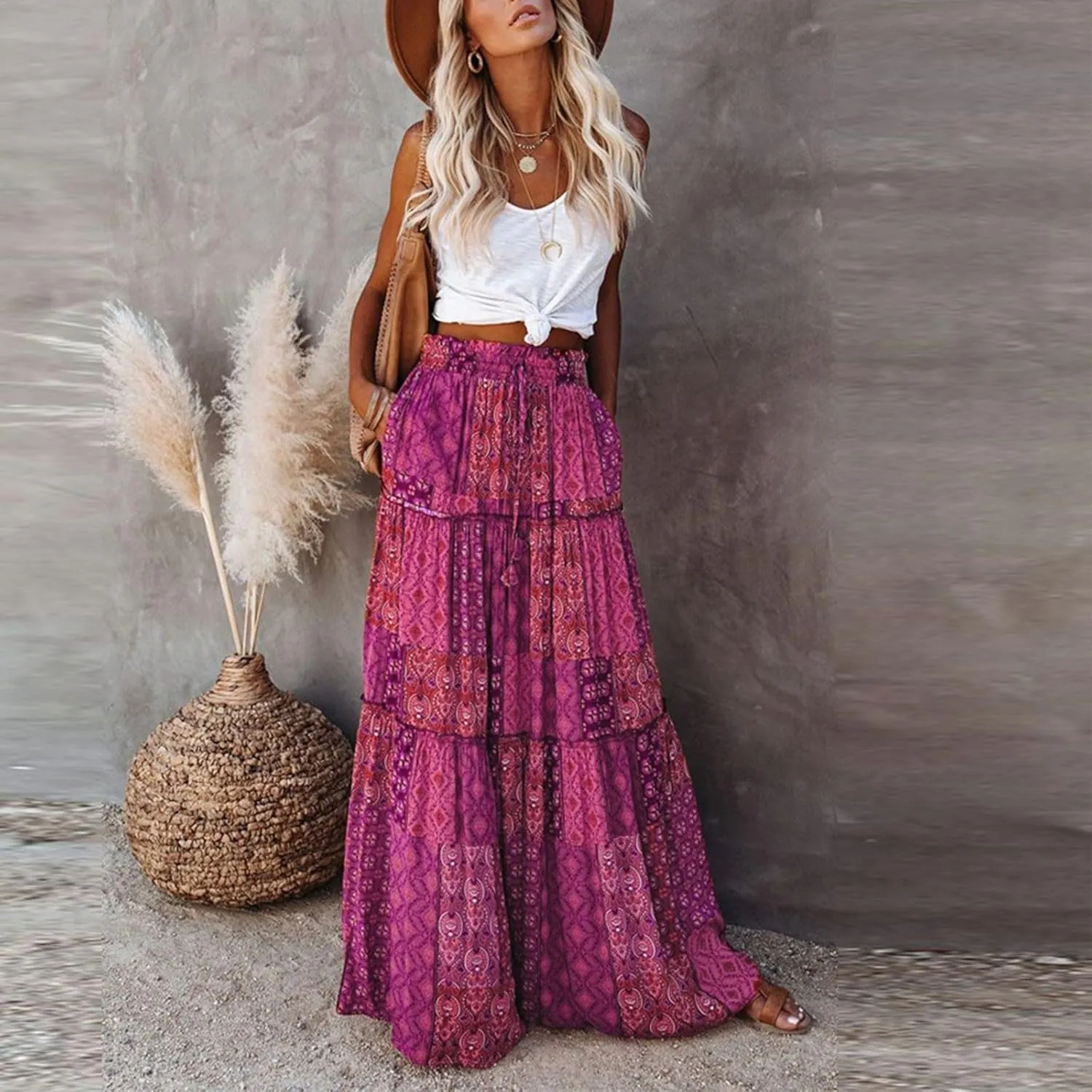 2025 High Waisted Women's Maxi Skirts, Boho Flowy Elegantes Vacation Trendy Long Skirt