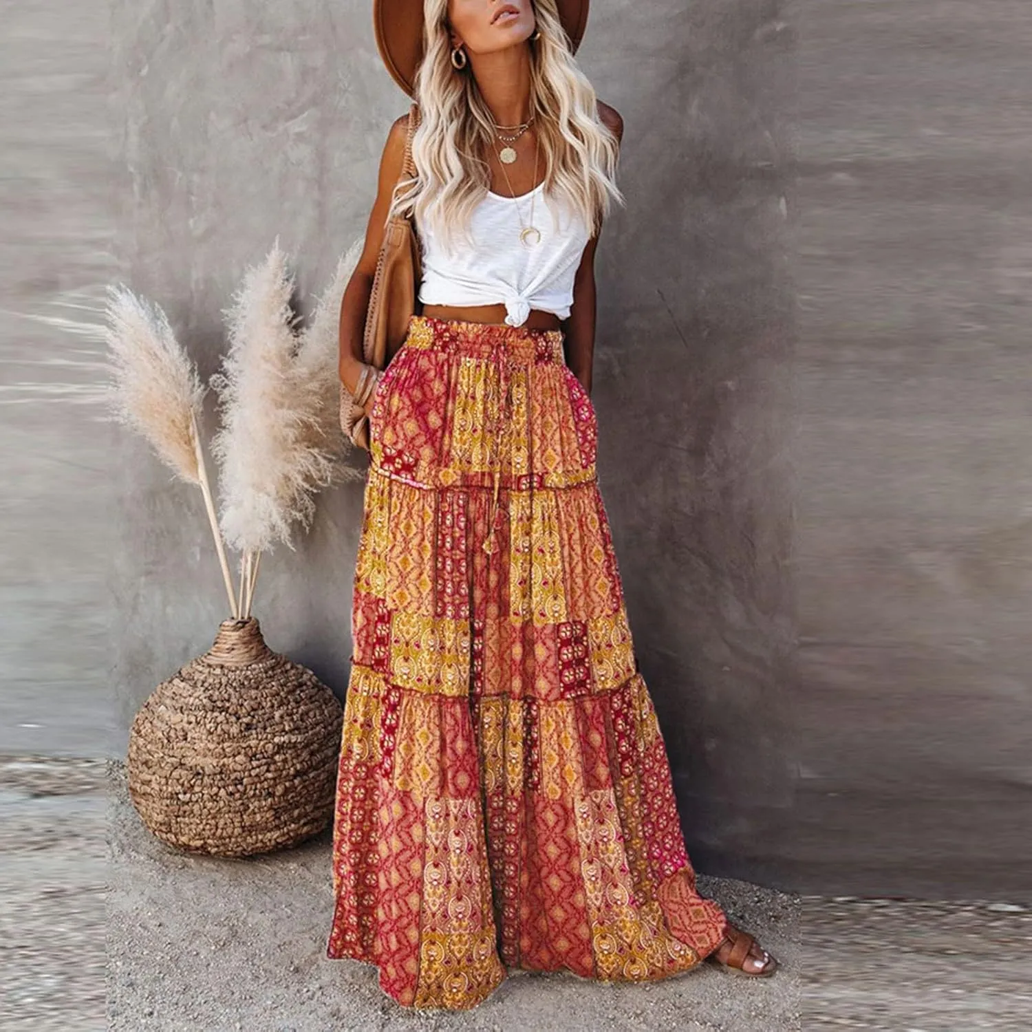 2025 High Waisted Women's Maxi Skirts, Boho Flowy Elegantes Vacation Trendy Long Skirt