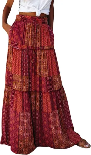 2025 High Waisted Women's Maxi Skirts, Boho Flowy Elegantes Vacation Trendy Long Skirt