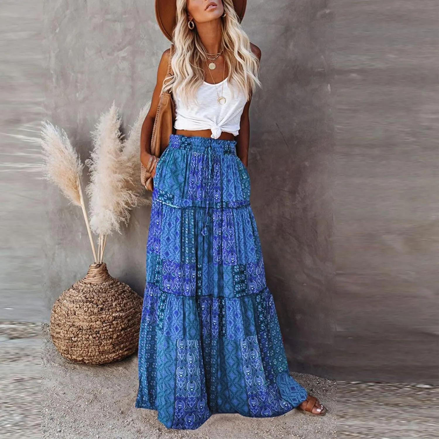 2025 High Waisted Women's Maxi Skirts, Boho Flowy Elegantes Vacation Trendy Long Skirt