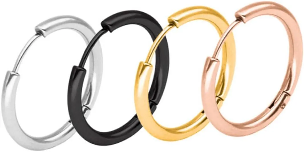 2.5 * 8mm Steel Hoop Earrings Men's Circle Earring Clip-on Nose Ring for Men