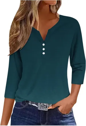 3/4 Sleeve T Shirts for Women Summer Casual Tops Blouses 2024 Trendy Henley Shirts Tshirts Cute Vacation Outfits