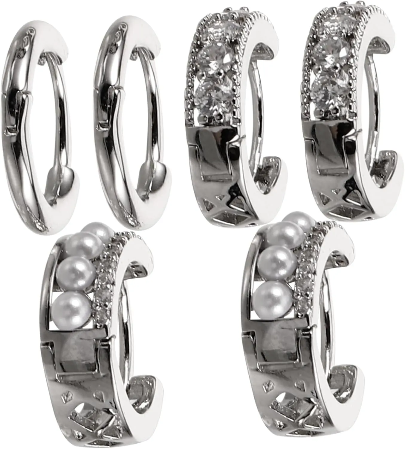 3Pairs Hoop Earrings for Women Minimalist Pearl and Zirconia Earring Collection Lightweight and Comfortable for Daily Wear Special Events