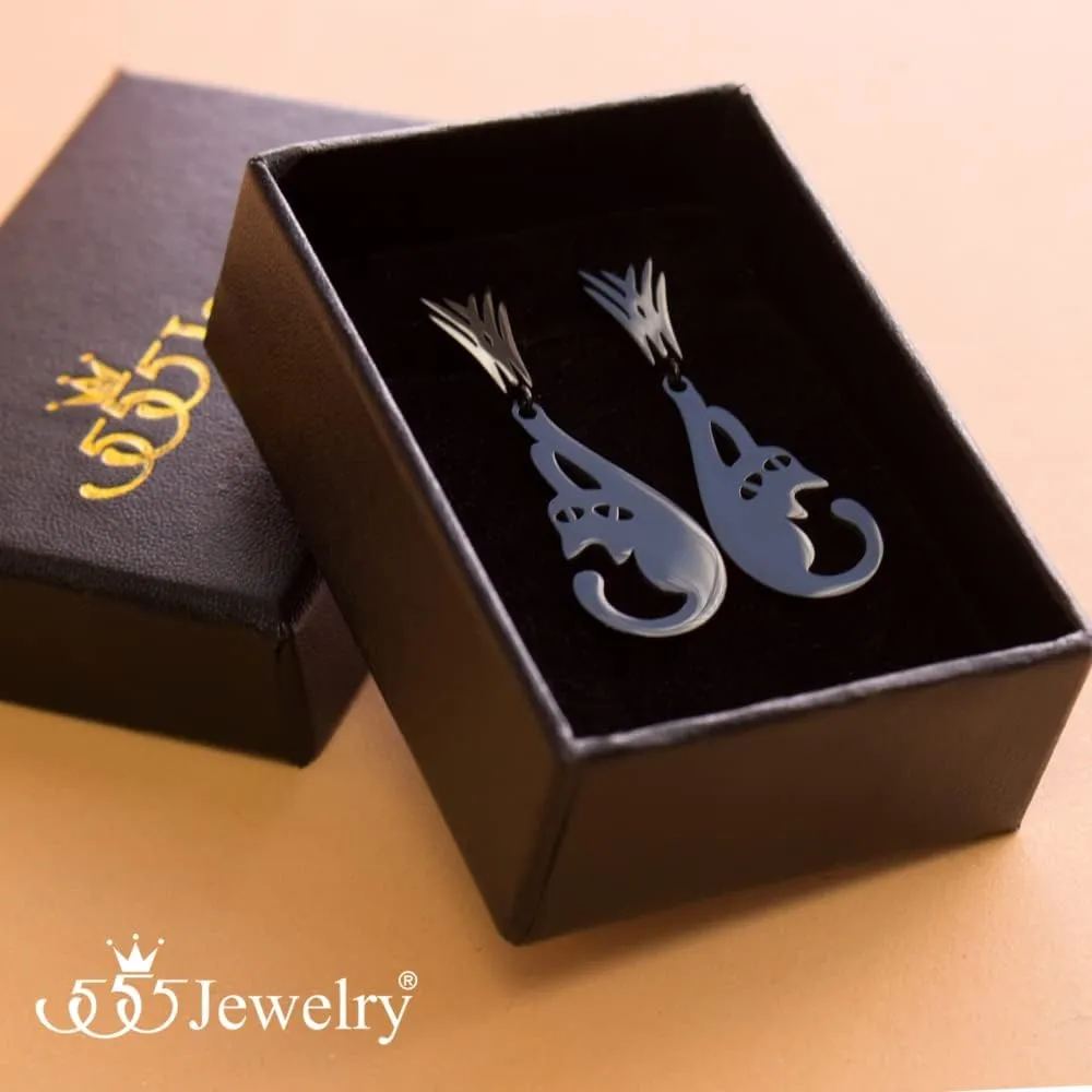 555Jewelry Stainless Steel Cute Hanging Cat Earrings Dangling Drop - Cat Jewelry for Women