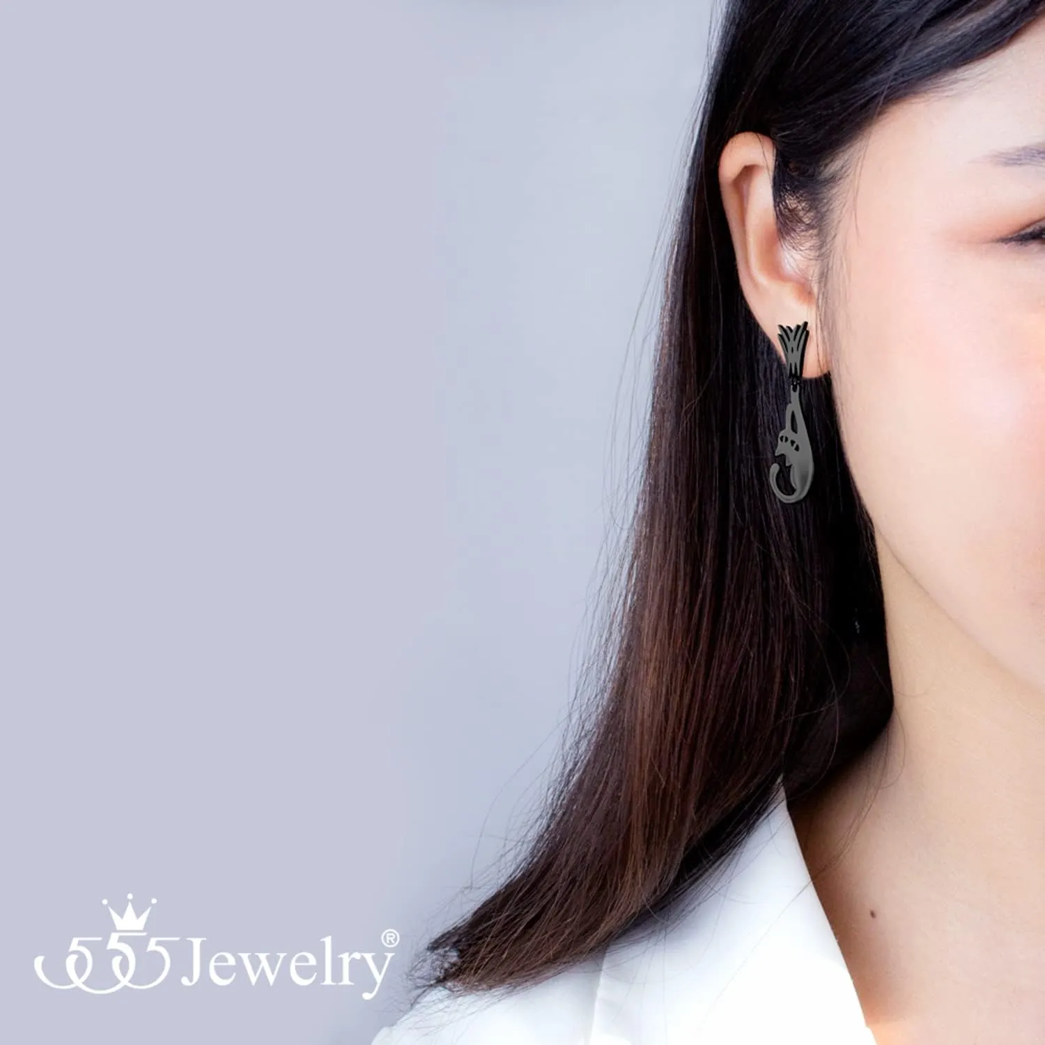 555Jewelry Stainless Steel Cute Hanging Cat Earrings Dangling Drop - Cat Jewelry for Women