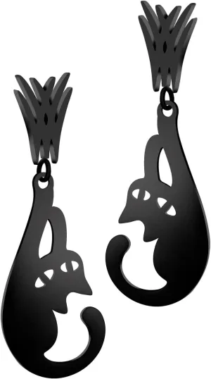 555Jewelry Stainless Steel Cute Hanging Cat Earrings Dangling Drop - Cat Jewelry for Women