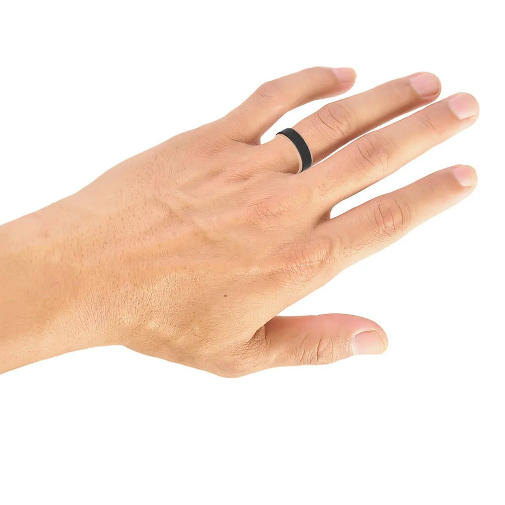 8MM Tungsten RAW Black DLC   14K Rose Gold Ring - Flat Profile and Step Edge