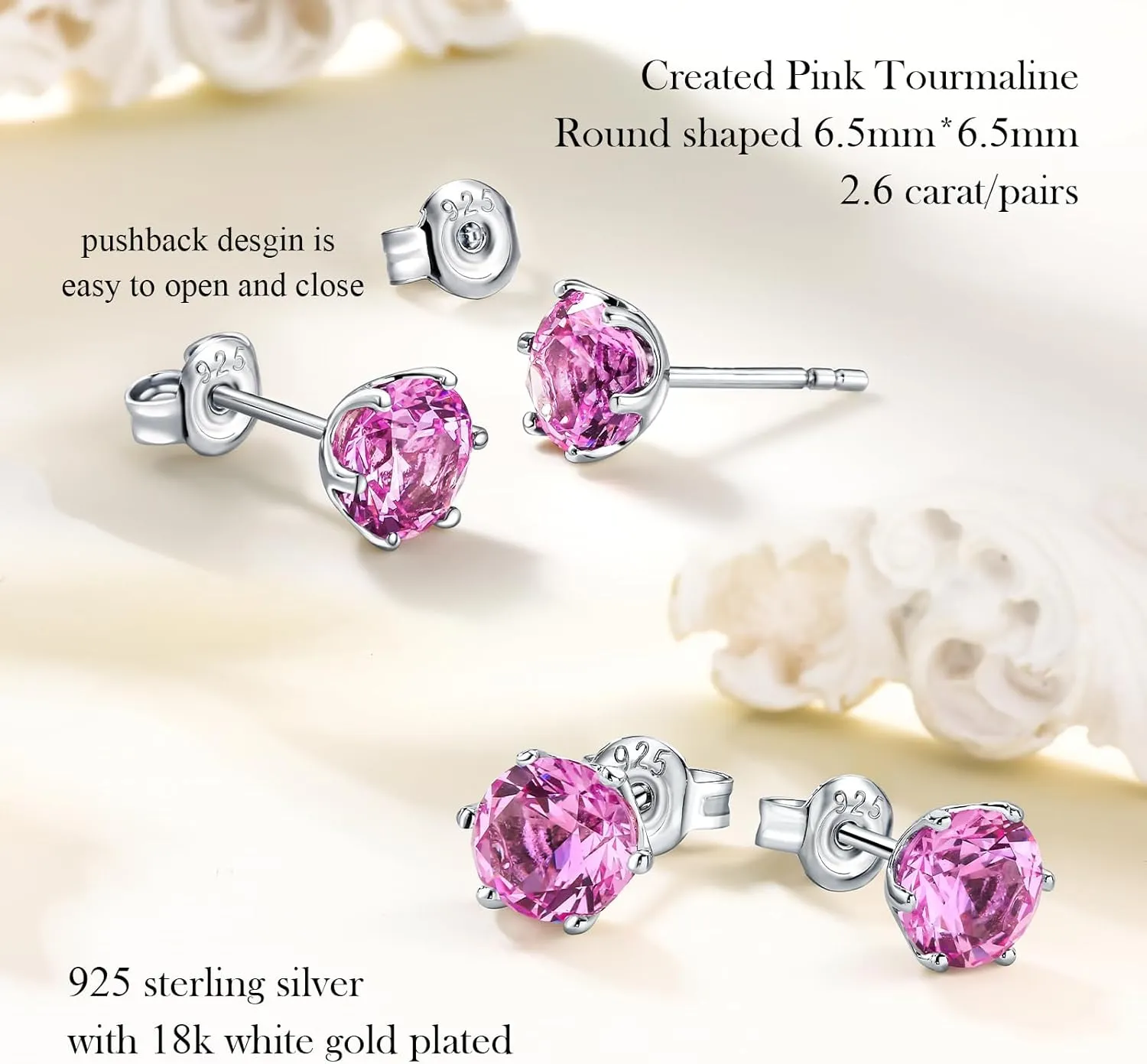 925 Sterling Silver Birthstone Earrings for Women Small Stud Earrings Round/Princess Cut Gemstone Earrings Birthstone Jewelry