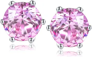 925 Sterling Silver Birthstone Earrings for Women Small Stud Earrings Round/Princess Cut Gemstone Earrings Birthstone Jewelry
