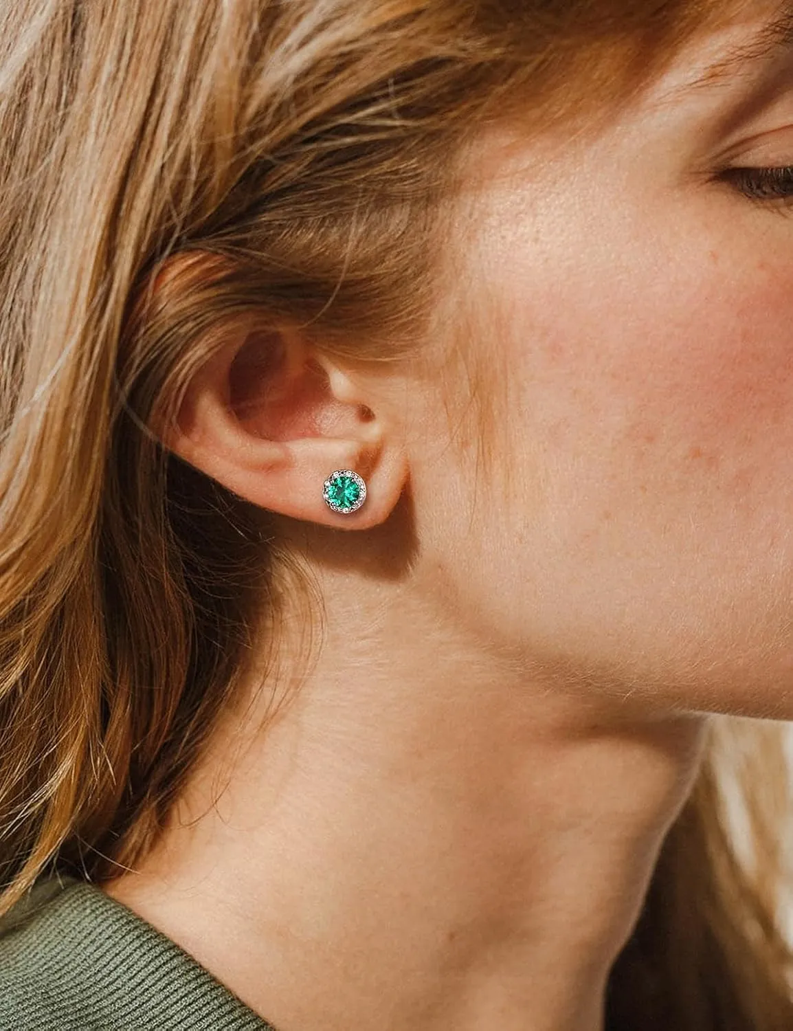 925 Sterling Silver Birthstone Earrings for Women Teen Girls Dainty Cute Created Gemstone Crystal Square Earrings Double Halo Stud Earrings