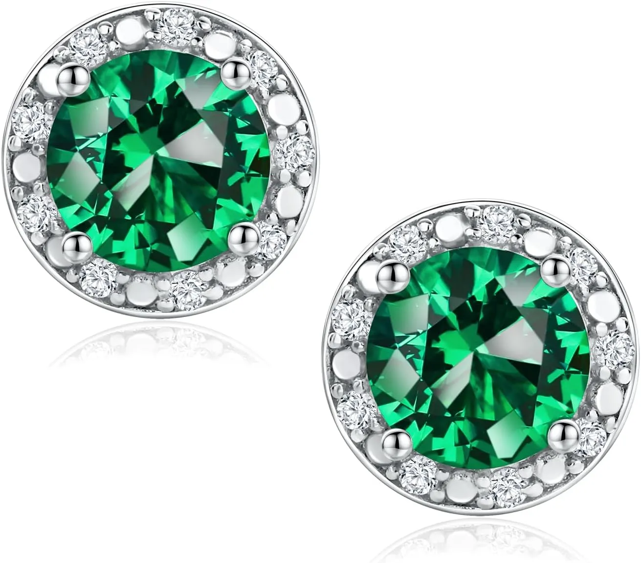 925 Sterling Silver Birthstone Earrings for Women Teen Girls Dainty Cute Created Gemstone Crystal Square Earrings Double Halo Stud Earrings
