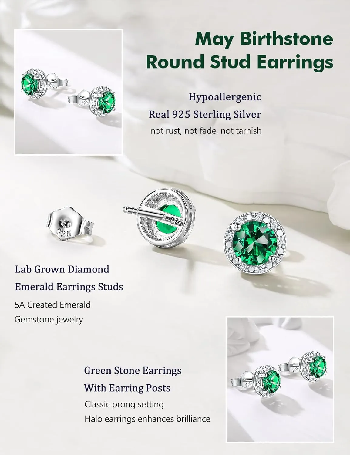 925 Sterling Silver Birthstone Earrings for Women Teen Girls Dainty Cute Created Gemstone Crystal Square Earrings Double Halo Stud Earrings