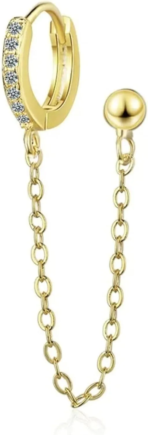 925 Sterling Silver Double Piercing Earrings For Women, Double Hole Link Chain Circle Hoop Earrings Zircon Star Lightning, Double Hoop Earrings, Double Twist Hoop Earrings, Double Piercing