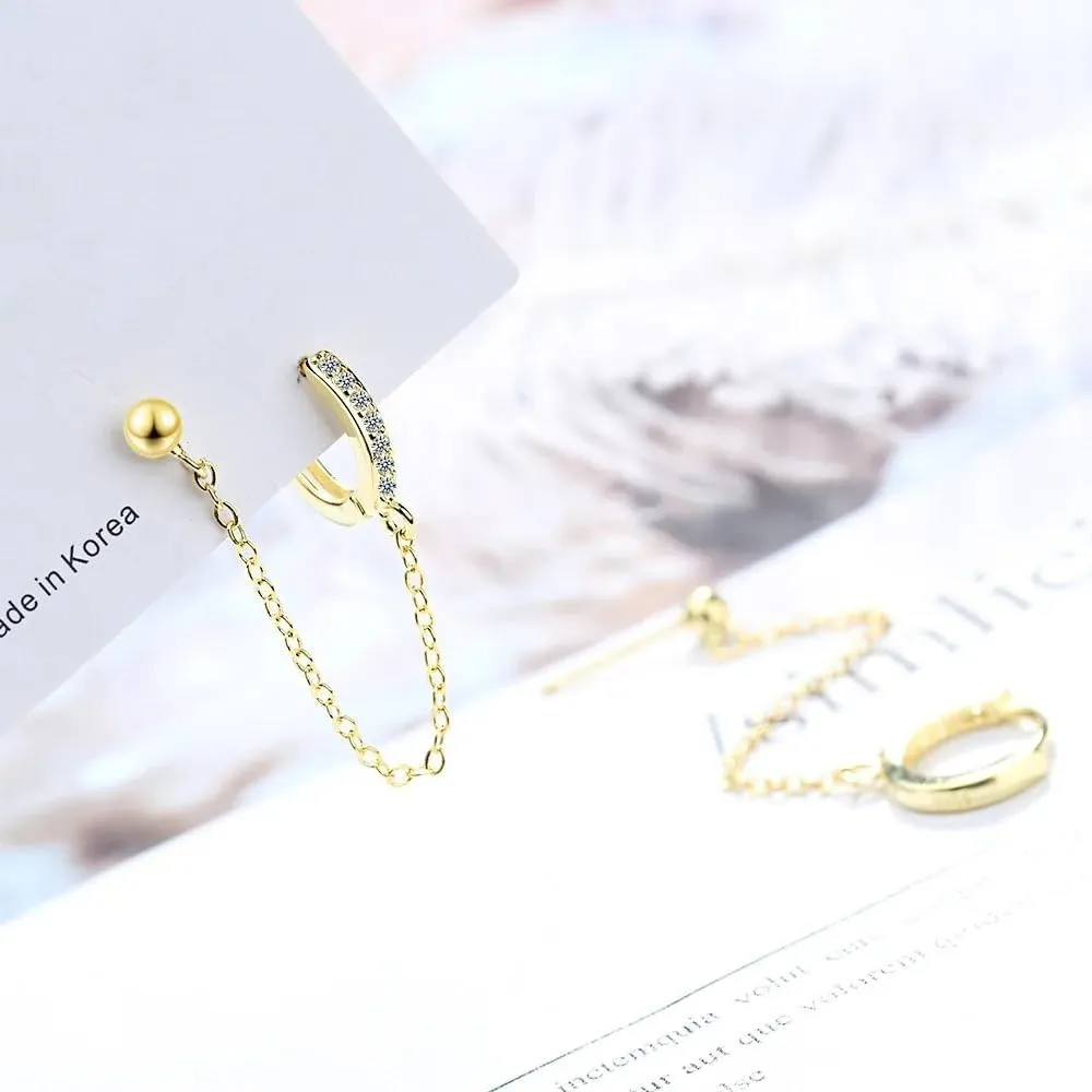 925 Sterling Silver Double Piercing Earrings For Women, Double Hole Link Chain Circle Hoop Earrings Zircon Star Lightning, Double Hoop Earrings, Double Twist Hoop Earrings, Double Piercing