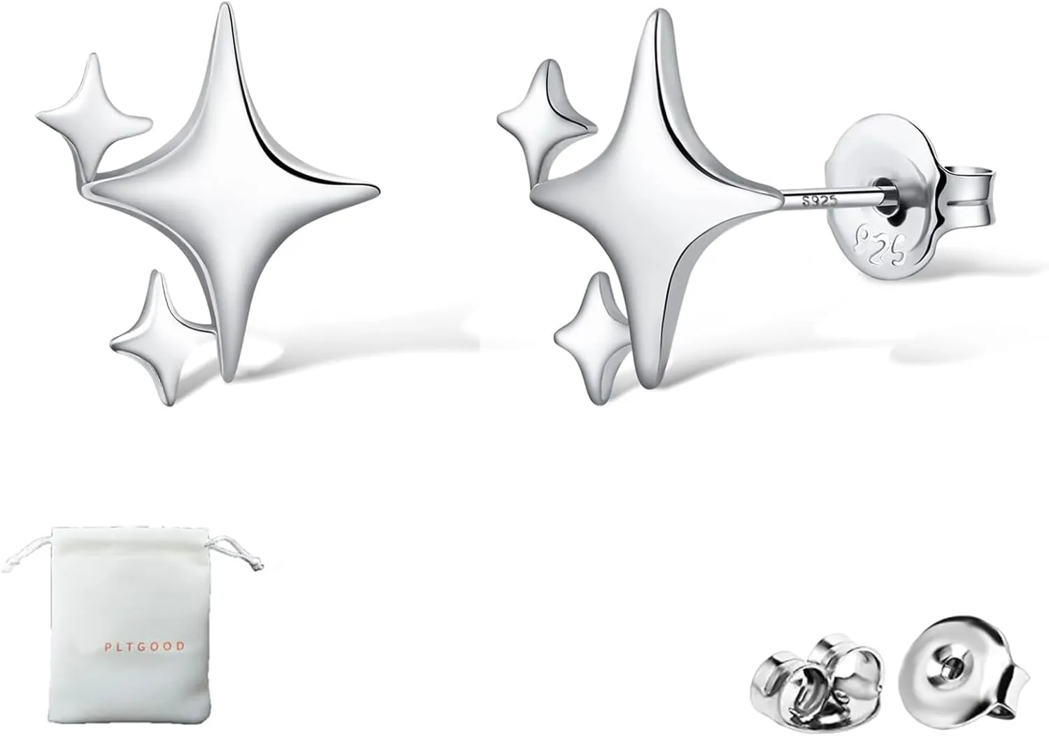 925 Sterling Silver Studs Earrings for Women 2 Pairs Star Stud Earrings Set Hypoallergenic Silver Stud Earrings Dainty Star Earrings for Women