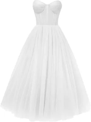 A-line Pleated Tulle Prom Dress for Women, Sleeveless, Midi, Sweetheart Neck, Plus Size