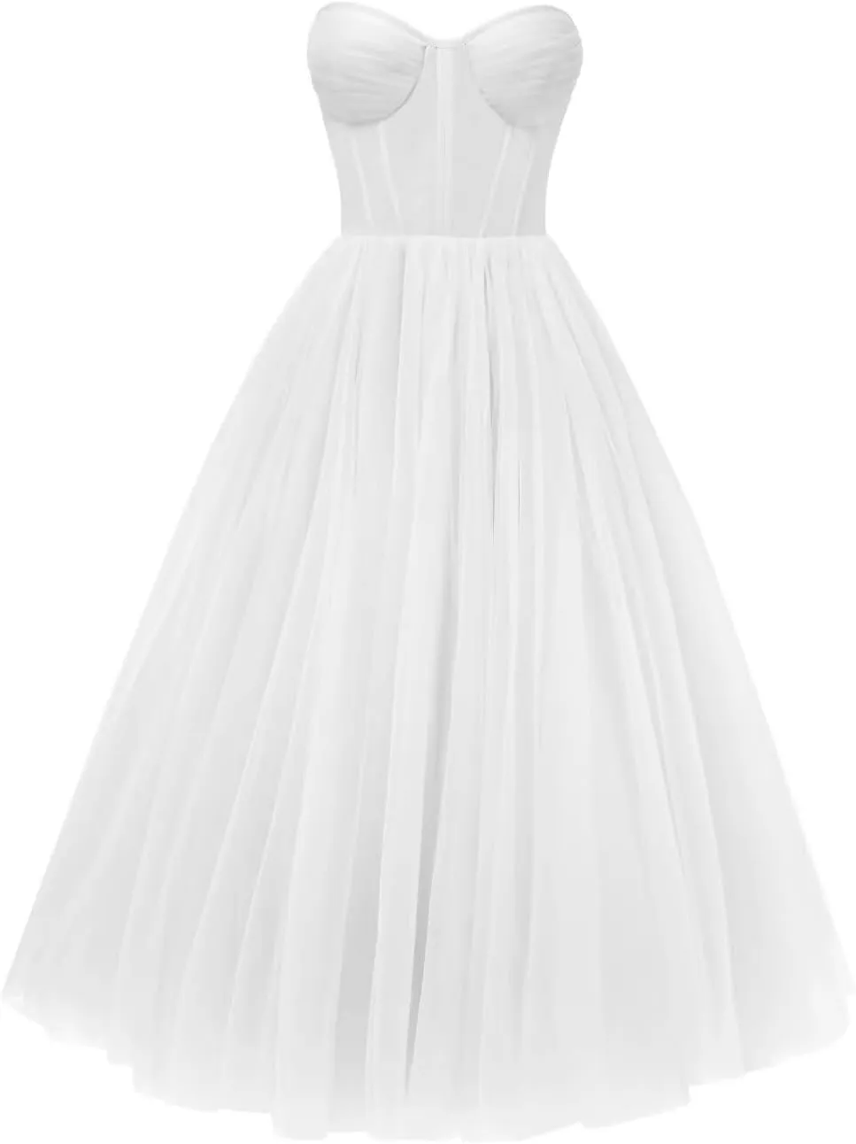 A-line Pleated Tulle Prom Dress for Women, Sleeveless, Midi, Sweetheart Neck, Plus Size