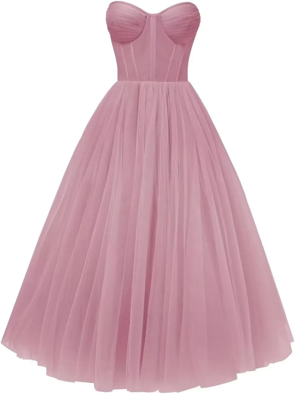 A-line Pleated Tulle Prom Dress for Women, Sleeveless, Midi, Sweetheart Neck, Plus Size