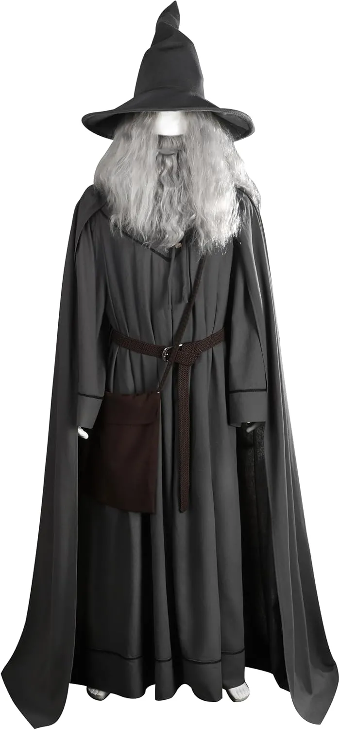 Adult Wizard Costume Men Lord Rings Grey Wizard Costume Robe Cloak with Belt
