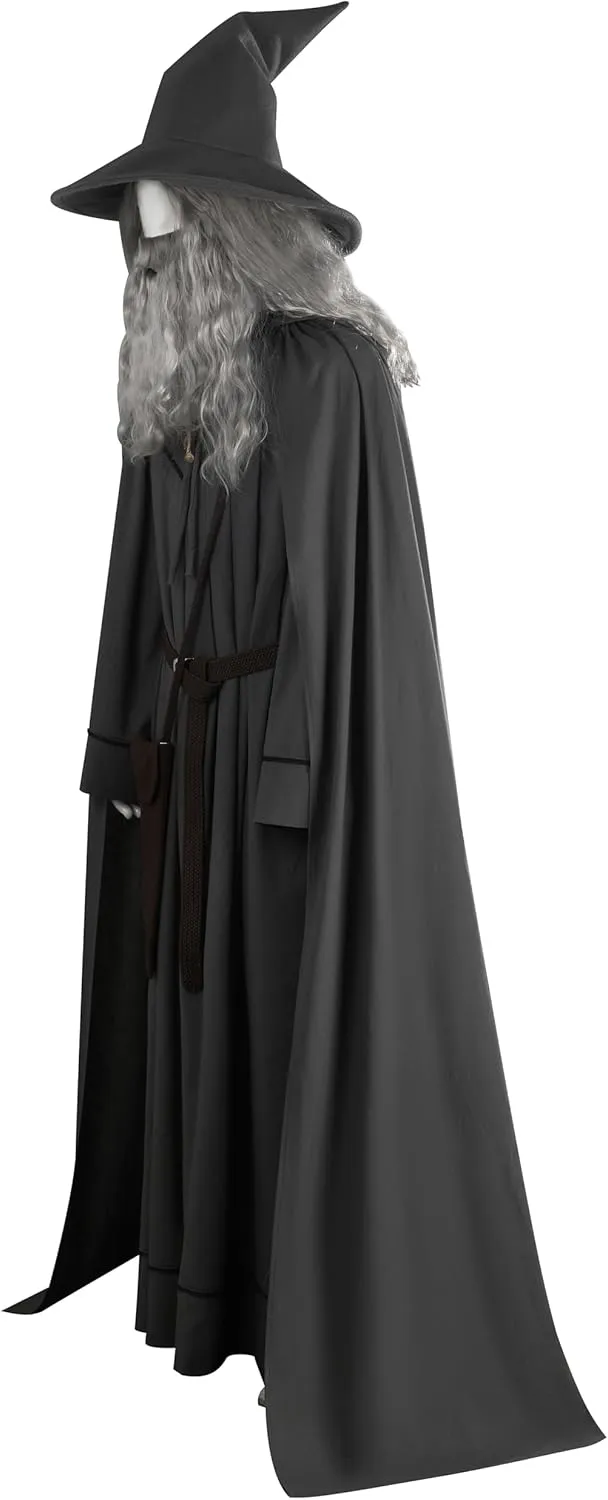 Adult Wizard Costume Men Lord Rings Grey Wizard Costume Robe Cloak with Belt
