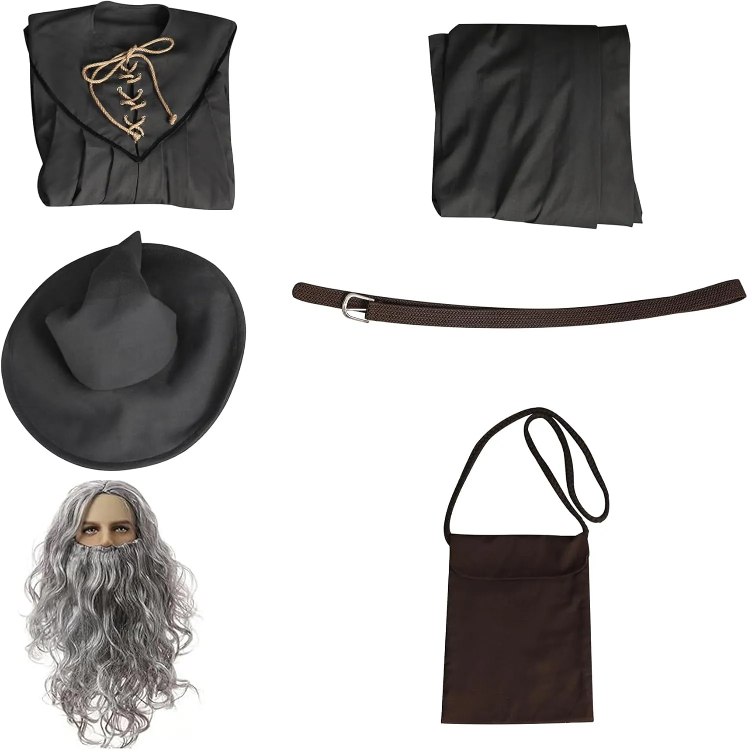 Adult Wizard Costume Men Lord Rings Grey Wizard Costume Robe Cloak with Belt