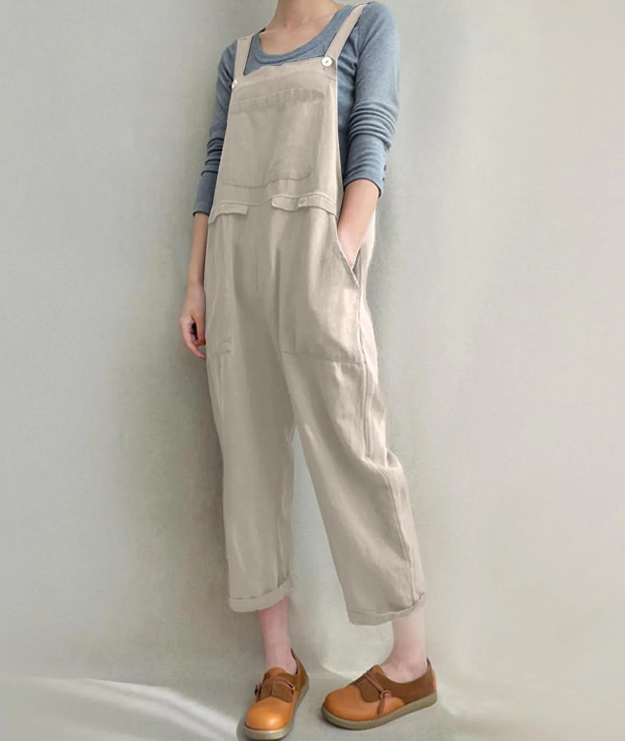 Aedvoouer Women's Baggy Plus Size Overalls Jumpsuits Wide Leg Harem Pants Casual Rompers