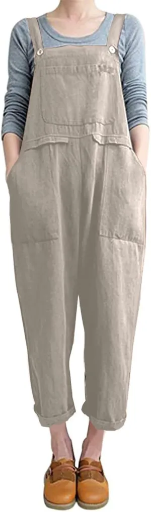 Aedvoouer Women's Baggy Plus Size Overalls Jumpsuits Wide Leg Harem Pants Casual Rompers