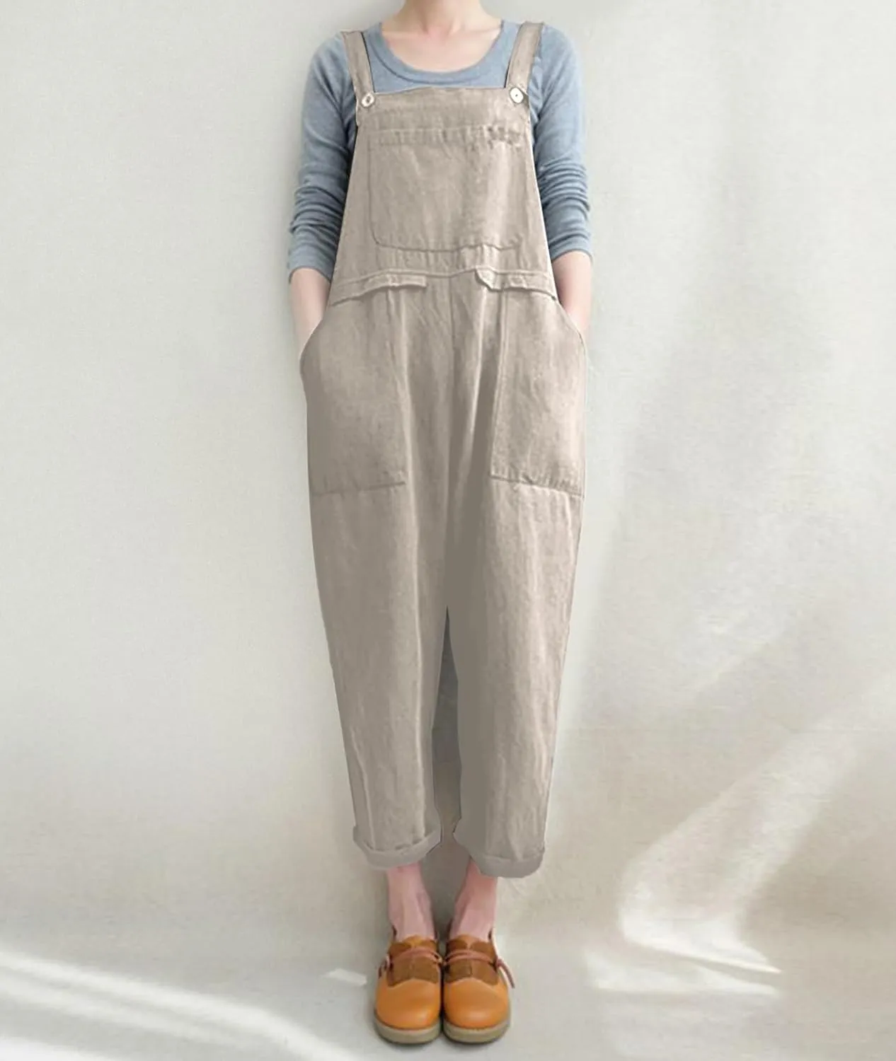 Aedvoouer Women's Baggy Plus Size Overalls Jumpsuits Wide Leg Harem Pants Casual Rompers